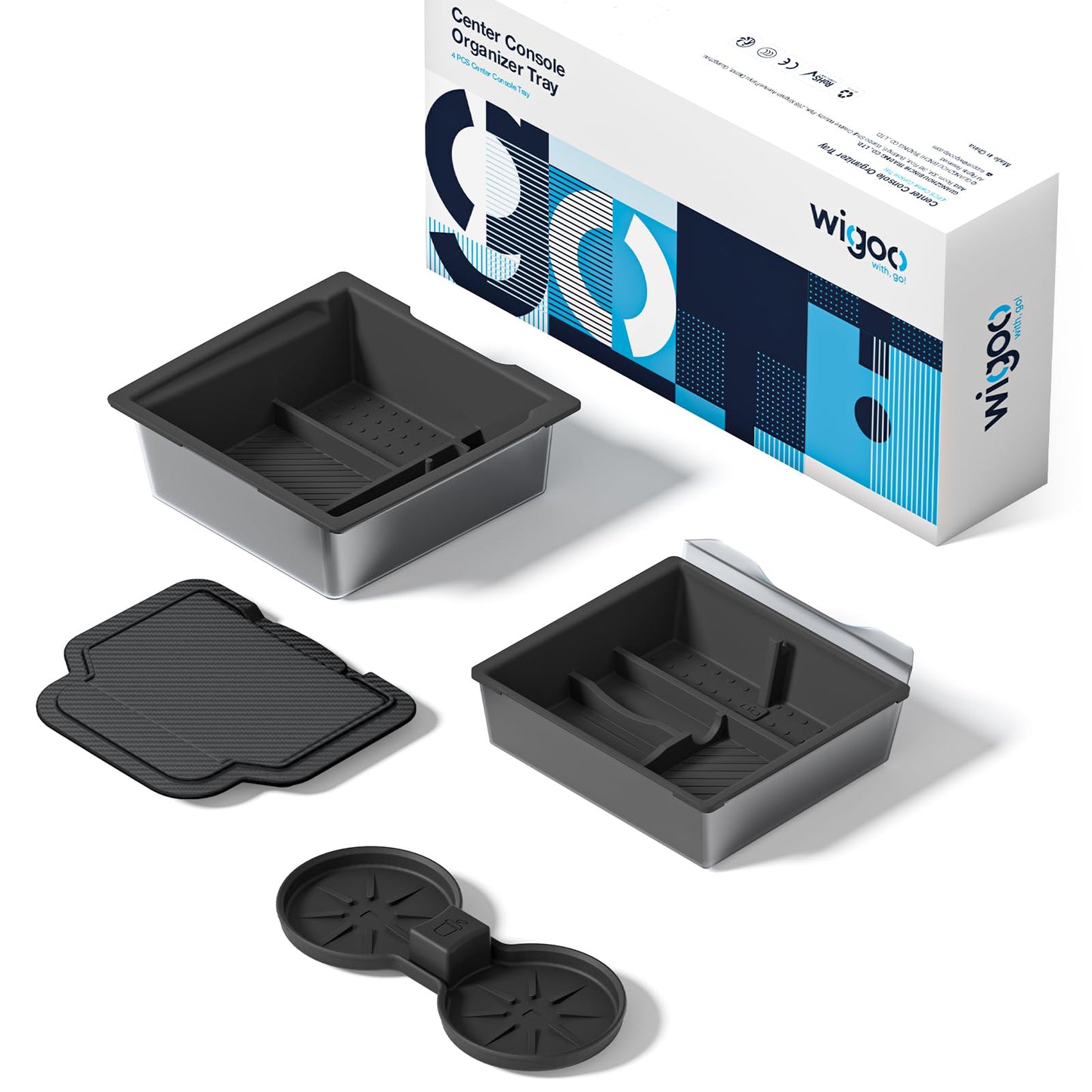 Wigoo Tesla New Model Y Juniper & Model 3 Center Console Organizer [Double Layer Space, Slide smoothly] Model 3 (2024~2025)/New Model Y Juniper Accessories, 4PCS Black