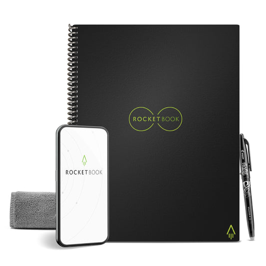 Rocketbook Core Reusable Spiral Notebook, Letter Size 8.5x11, Black - Dotted Pages, App-Connected, Erasable, Durable Cover, Ideal for School, Work, and Creative Projects