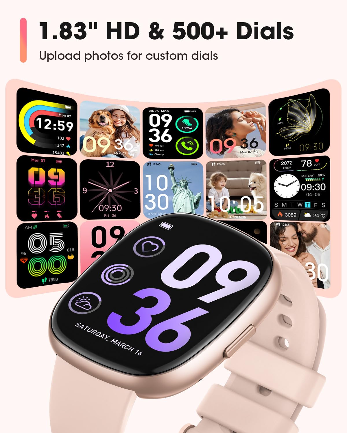 Smart Watches for Women Men with Call: Fitness Trackers with 24-Hour Heart Rate SpO2 Sleep Monitor 5ATM Waterproof 120+ Sport Mode Watches for Women gift Compatible with iPhone Android Phones(3 Bands)