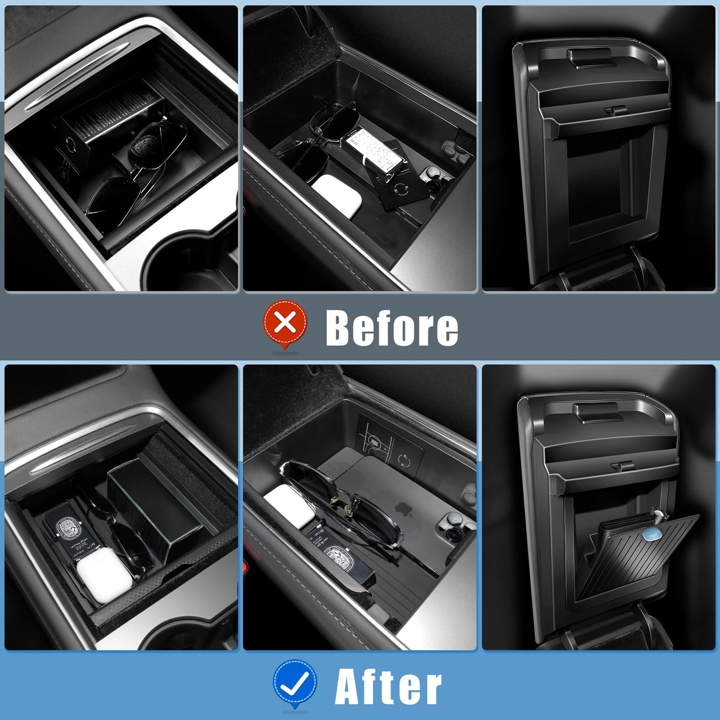 XINTUO 5Pcs Center Console Organizer Tray Compatible for Tesla Model Y Accessories 2024-2021 Armrest Hidden Drawer Storage Box Cup Holder (Not Compatible for Model 3 Highland & Model y Juniper)