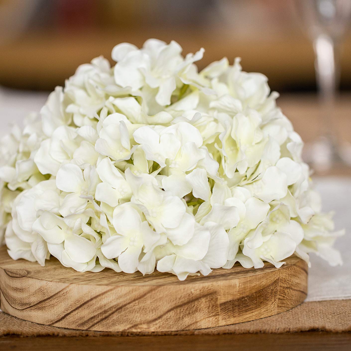 Exoment Silk Hydrangea Heads with Stems,Ivory White Artificial Flower Heads DIY Wedding Centerpiece Home Party Baby Shower Decor (10, Ivory White)