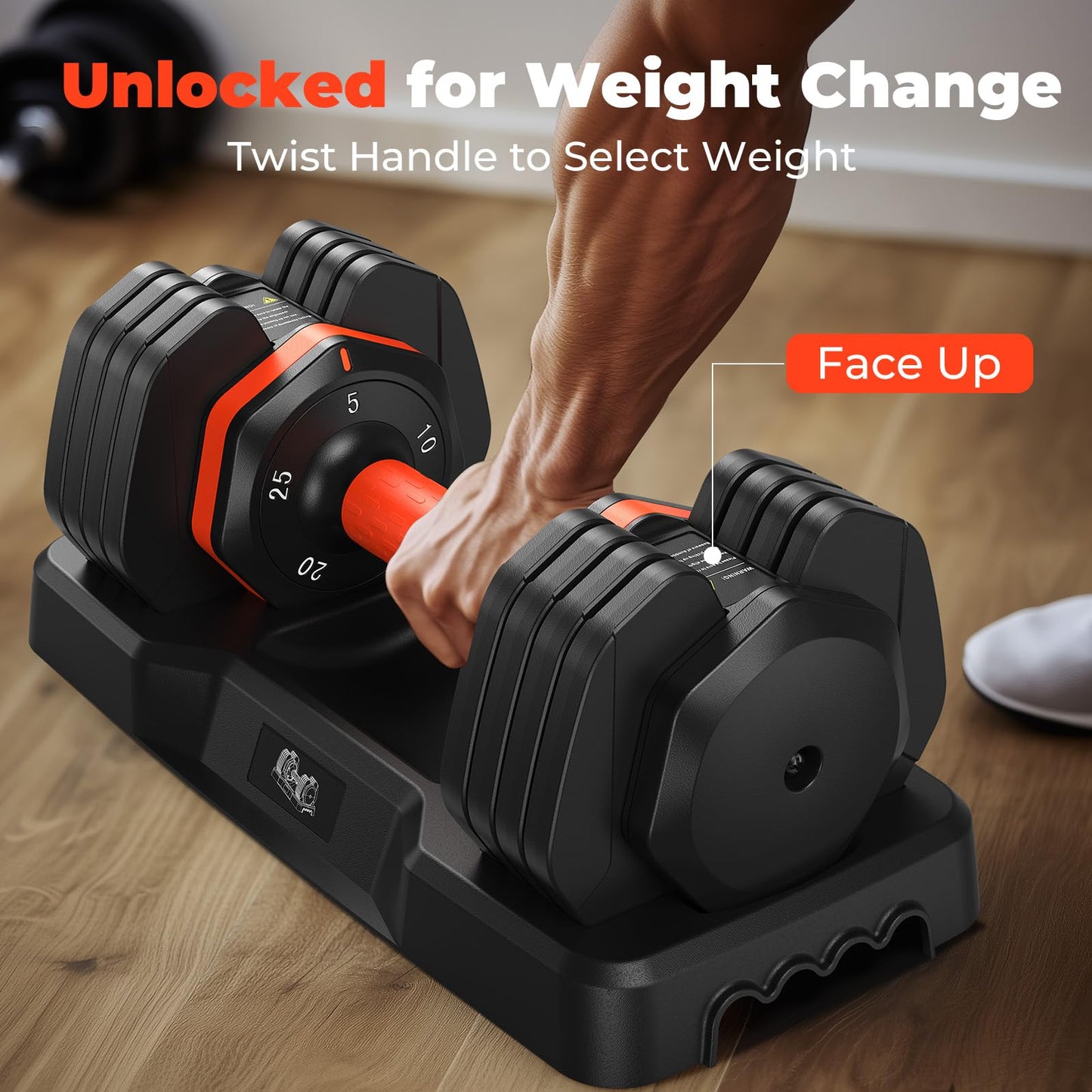 Adjustable Dumbbell Set 25LB, 5/10/15/20/25lbs, Anti-Slip Handle for Exercise Fitness Workout