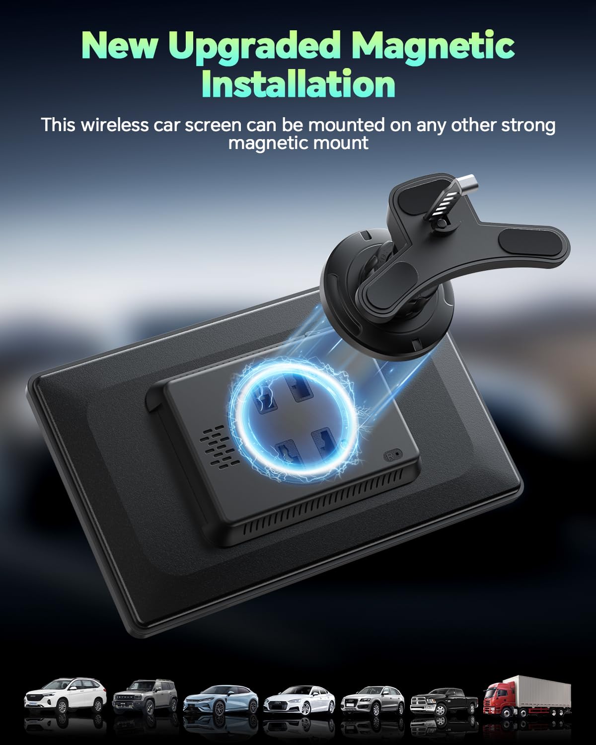 LAMTTO Wireless Apple Carplay Screen for Car Android Auto Magnetic Holder, OTA, Portrait & Landscape Screen, GPS Navigation, Portable Car Audio Receivers Mirror Link, Bluetooth, Voice Control
