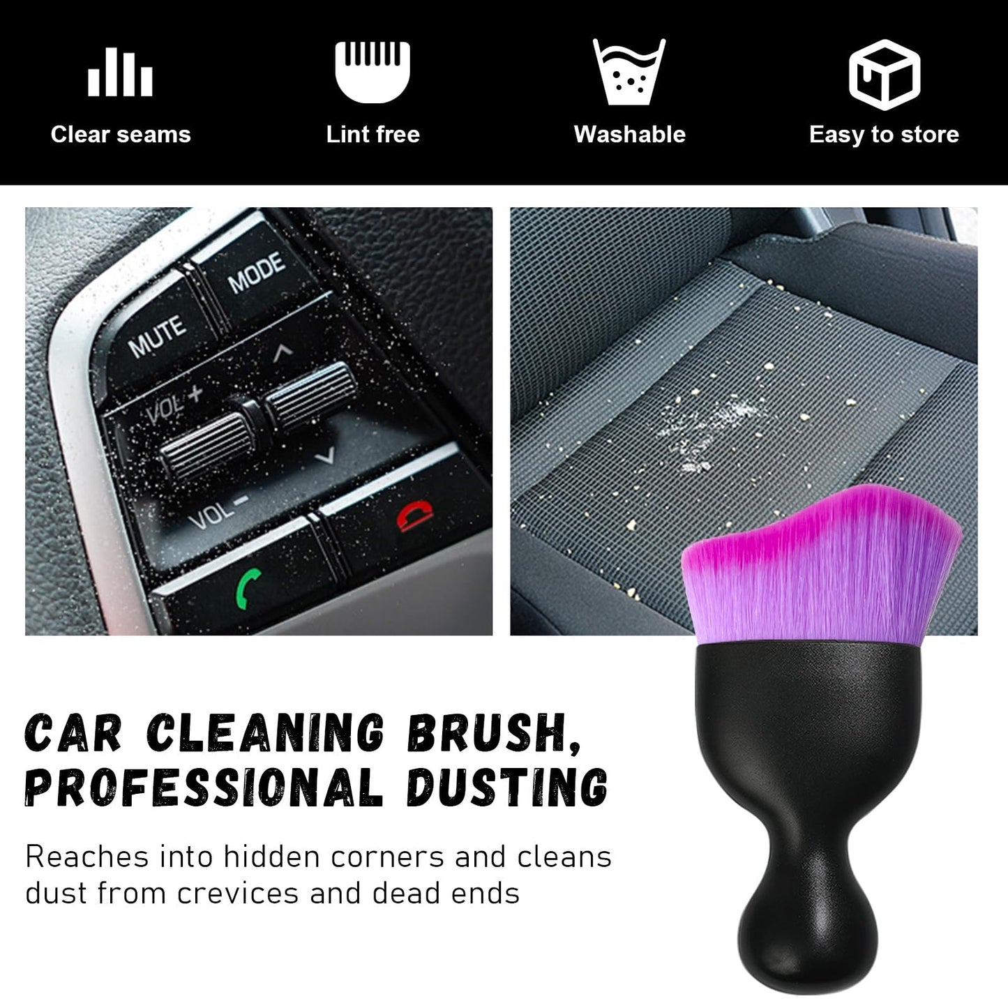 Ziciner Car Detailing Brush, Curved Soft Bristles Auto Removal Dust Collectors, Universal Vehicle Dashboard, Air Conditioner Vents etc Interior Cleaning Tool Accessories (Double Purple)