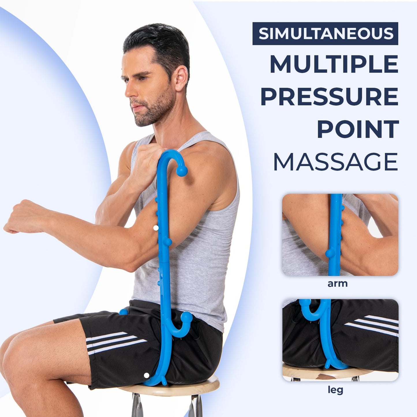 Ranarose Back and Neck Massager, Full Body Trigger Point Massage Tool, Massage Stick for Pain Relief, Pressure Point Massage Tool, Massage Cane, Massage Hook, Muscle Knot Remover (Blue)