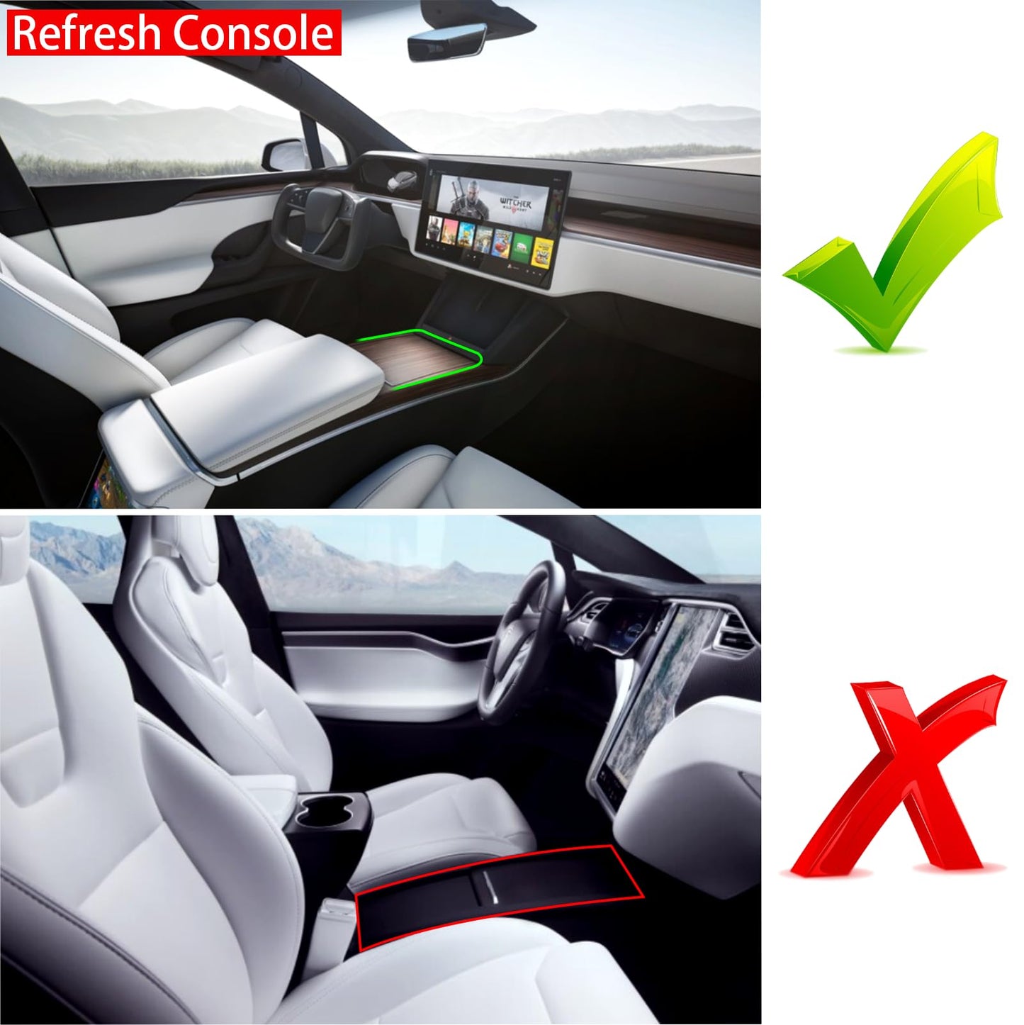 Jaronx Compatible with Tesla Model S/X Console Organizer 2021-2025, Refresh Center Console Storage for Model X/S Plaid/Long Range, Silicone Organizers Tray for Tesla X/S Accessories