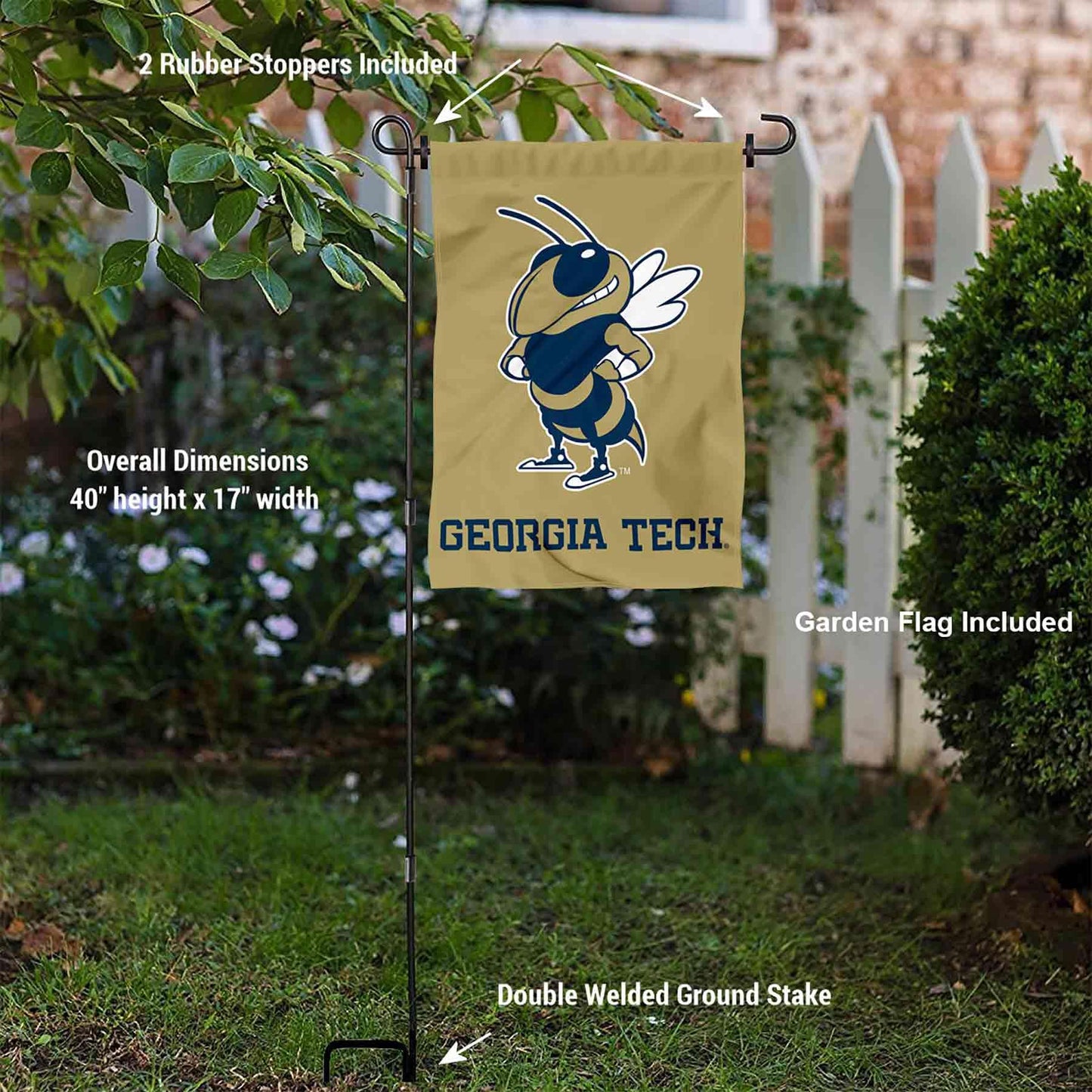 College Flags & Banners Co. Georgia Tech Yellow Jackets Garden Flag with Pole Stand Holder