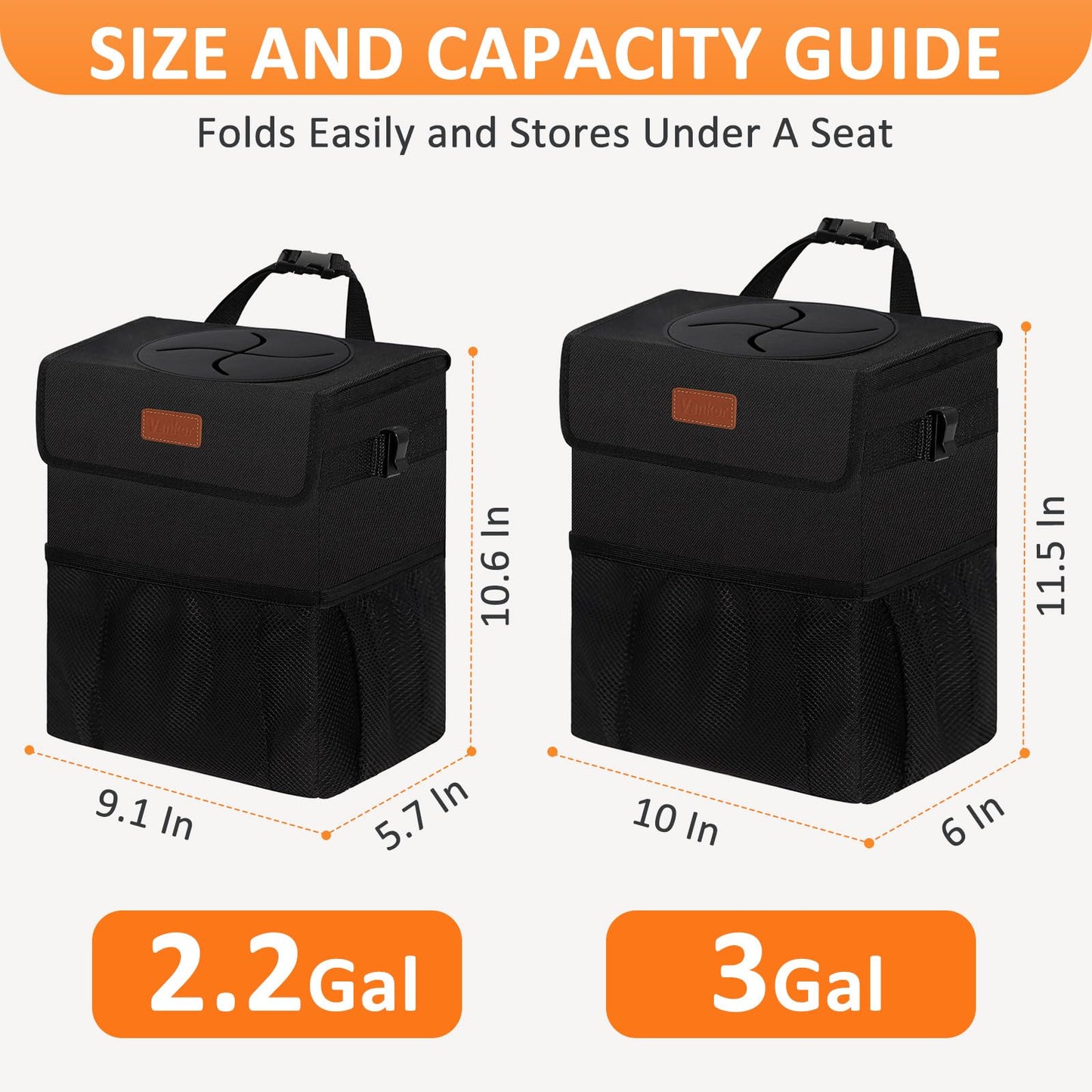 Vankor Car Trash Can Bin with Lid Hanging for Back Seat, Car Accessories for Women Men Leak Proof Automotive Garbage Cans Leakproof Vehicle Trash Can for Truck SUV Black