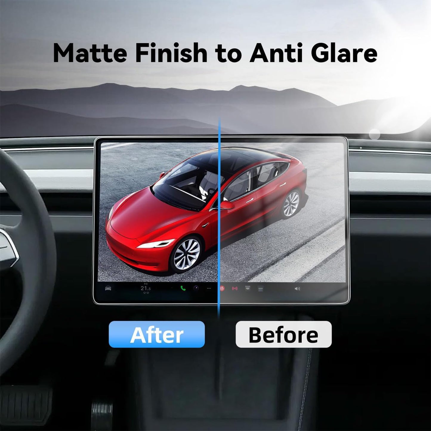 SUMK Tempered Glass Screen Protector for Tesla Model Y Juniper Accessories 2026 & for Tesla Model 3 Highland Accessories 2024 2025 [Anti-glare & No-fingerprint & 9H] 15.4 Inches - 2pcs [Matte]