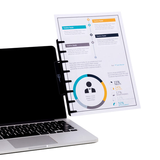 Note Tower Monitor Document Paper Holder for Typing | Clips to Laptops & Desktop Monitors I Reduces Eye & Neck Strain | Portable Copy Holder for Desk | Sticky Note Stand & Monitor Memo Board | Black