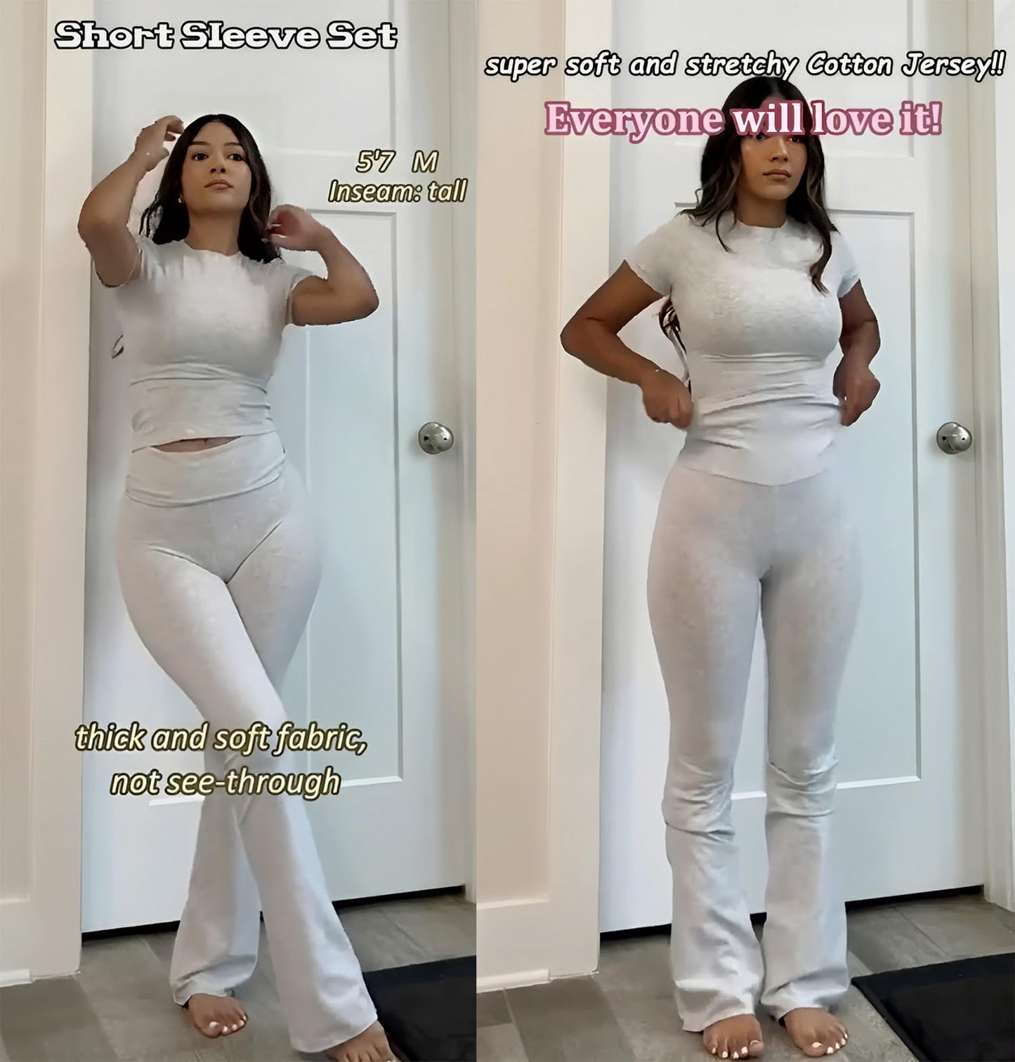 YETOWA Women's 2 Piece Lounge Outfits with Slim Short Sleeve Tops and Low Rise Flare Leggings Sets Versatile Yoga Fall Sweatsuit