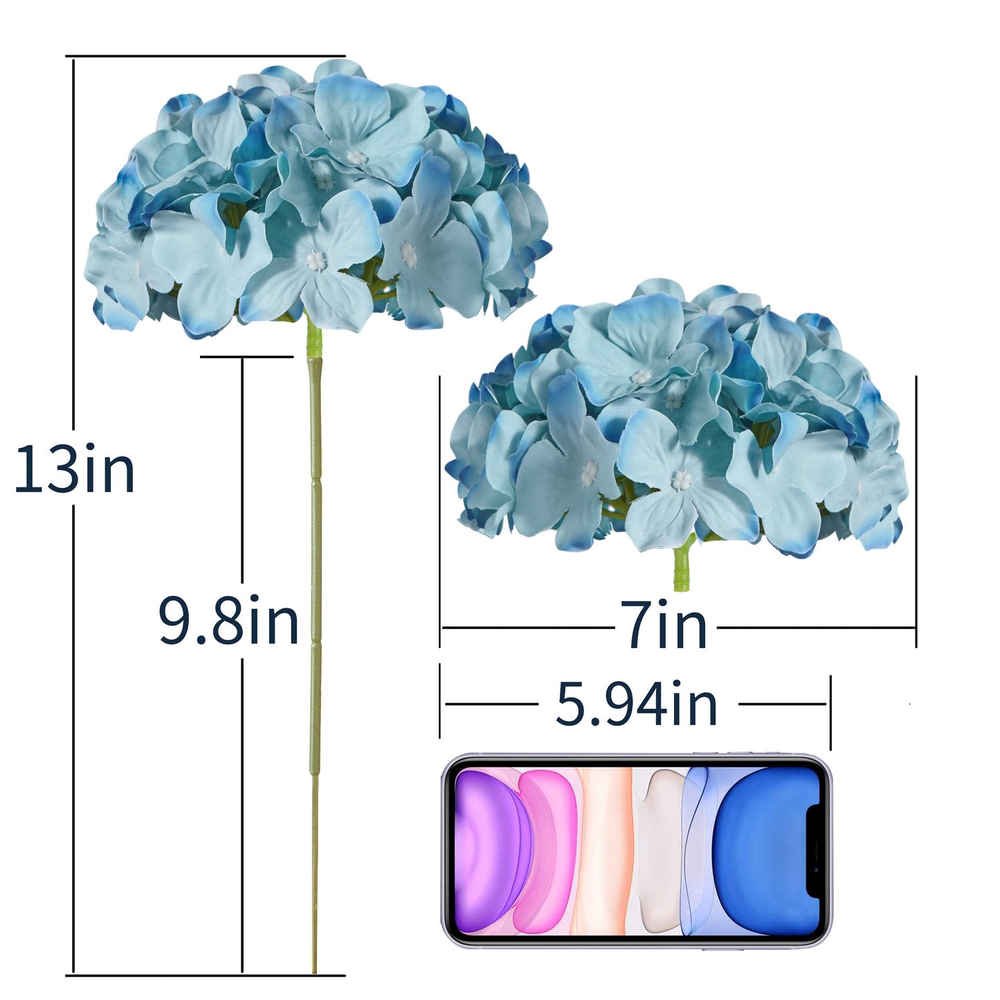H.FLOLAVIDA Hydrangea Silk Fake Flowers Heads with Stems, Artificial Flowers for Decoration Wedding Home Party Shop Baby Shower,Room Decor for Bedroom Aesthetic, Pack of 10……… (Peacock Blue)
