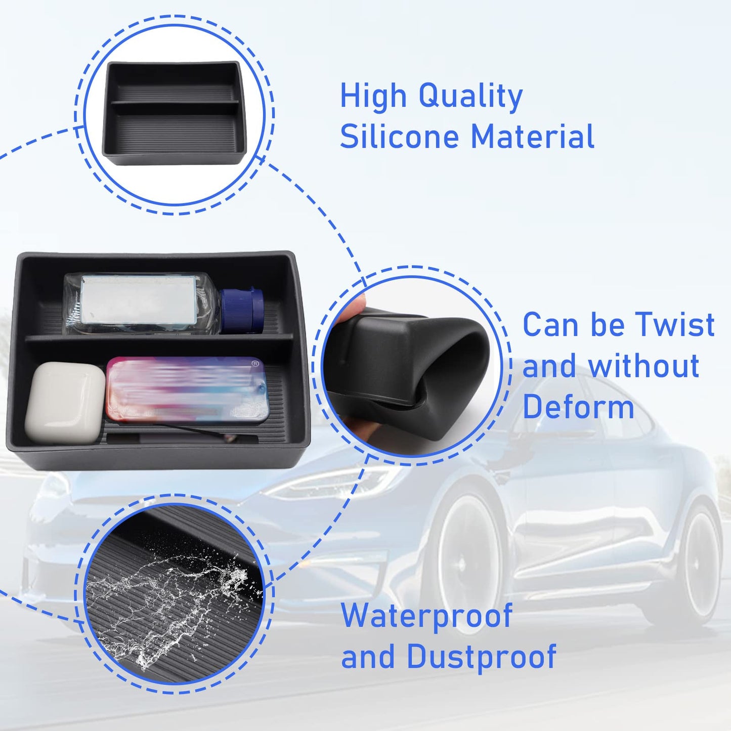 Jaronx Compatible with Tesla Model S/X Console Organizer 2021-2025, Refresh Center Console Storage for Model X/S Plaid/Long Range, Silicone Organizers Tray for Tesla X/S Accessories
