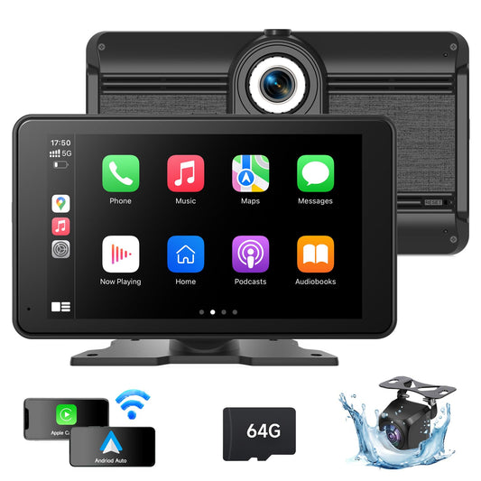Portable Wireless Carplay Screen for Car, 4K HD A-pple CarPlay & Android Auto Touchscreen with Backup Camera/Mirror Link/Car Audio Receivers/Bluetooth/Siri/GPS Navigation-7 Inch
