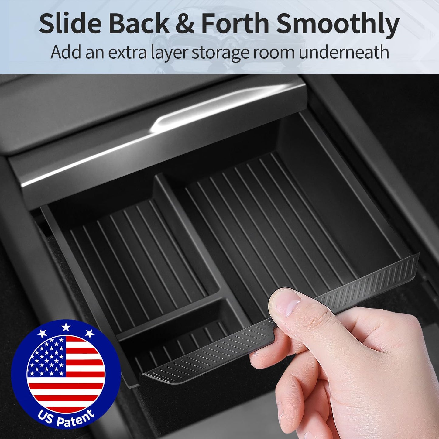 TSLDRV 2025 Upgrade Center Console Organizer Tray for Tesla Model 3 Highland Accessories 2024 2025/For Tesla Model Y Juniper Accessories 2025 [Slide Smoothly/US Patent] Cup Holder Matte Black