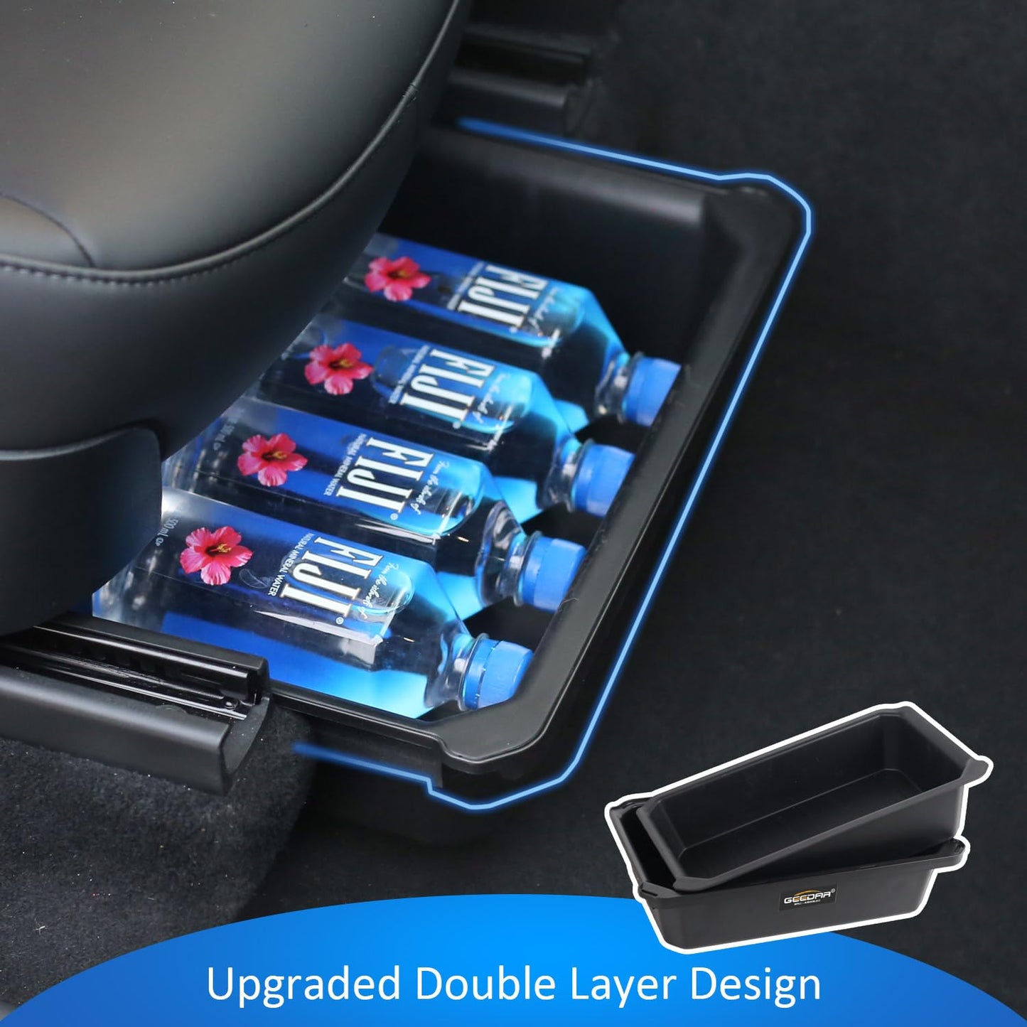 GEEDAR Under Seat Storage Box Organizer for Tesla Model Y (1 pack), Upgraded ABS + TPE Double Layer Hidden Storage Box, Washable Underseat Storage Organizer fit Tesla Model Y Accessories 2021-2024