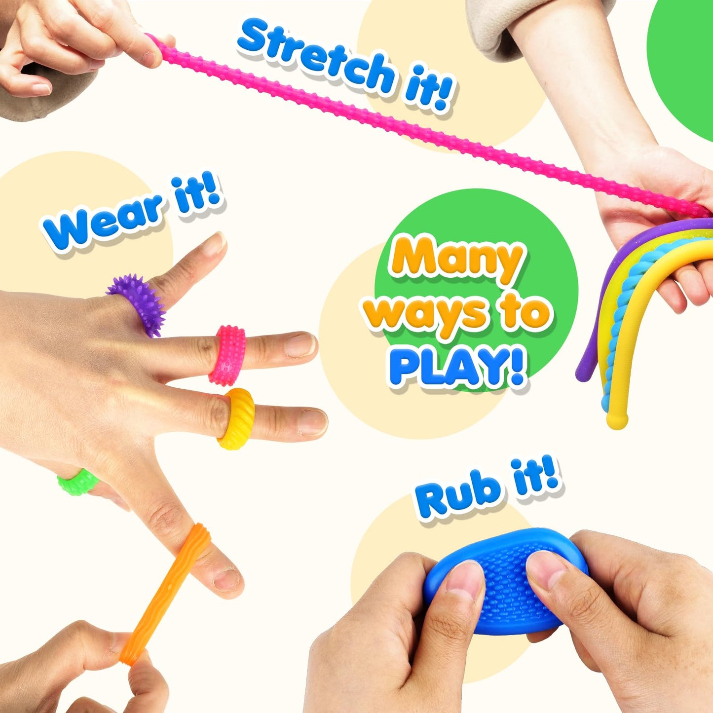 Fidget Sensory Toys for Kids: 26 Pack Quiet Squishy Fidget for Classroom Students Prizes- Textured Soft Stone Fidgets Rings Stretchy Strings for Autism Calming Down Tools - Party Favors,Treasure Box
