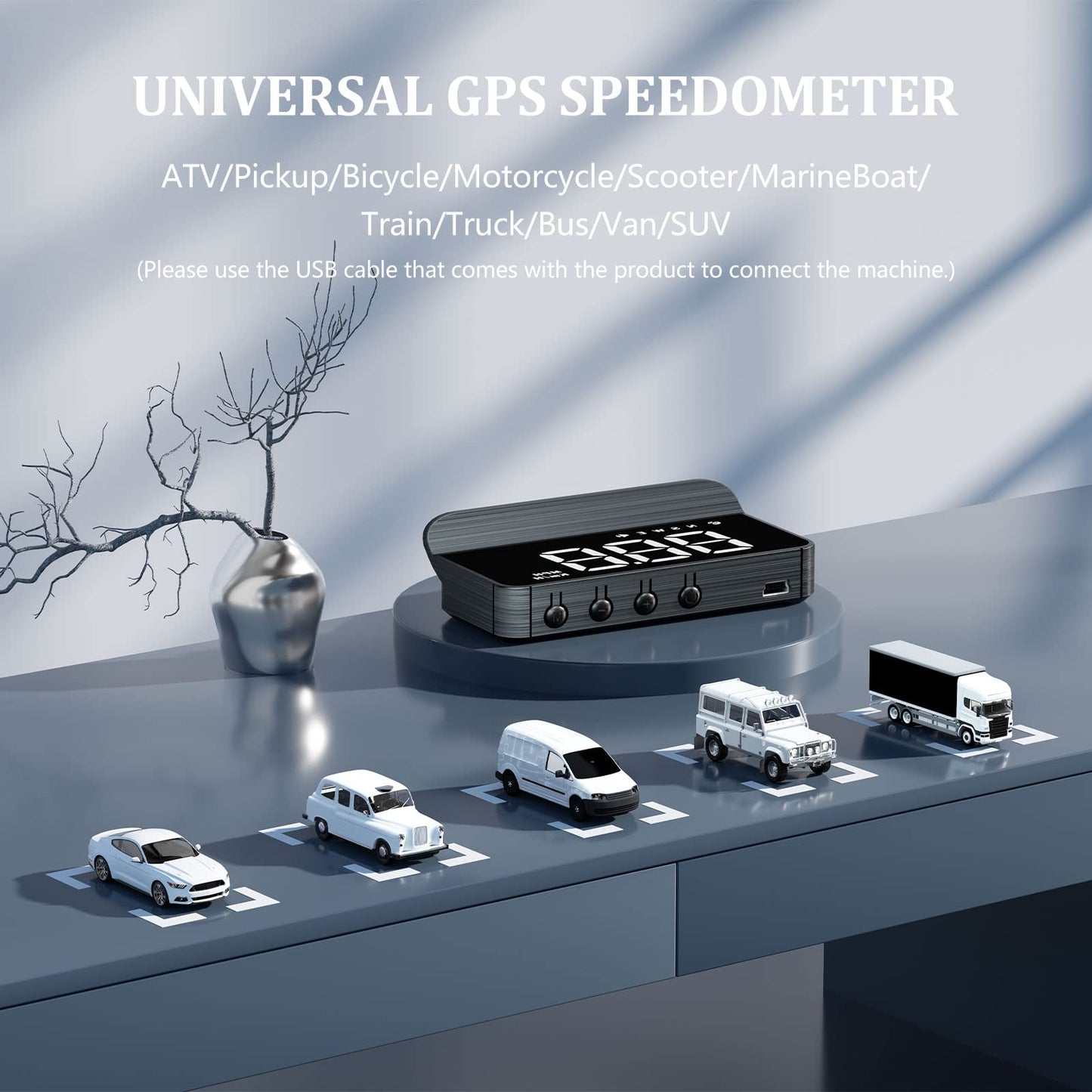 Liiiyuan M1 White Windshield Projection Heads Up Display, Digital GPS Speedometer with Speed, Travel Direction Function, and Overspeed Alarm, Fatigue Driving Alarm， Suitable for All Vehicles