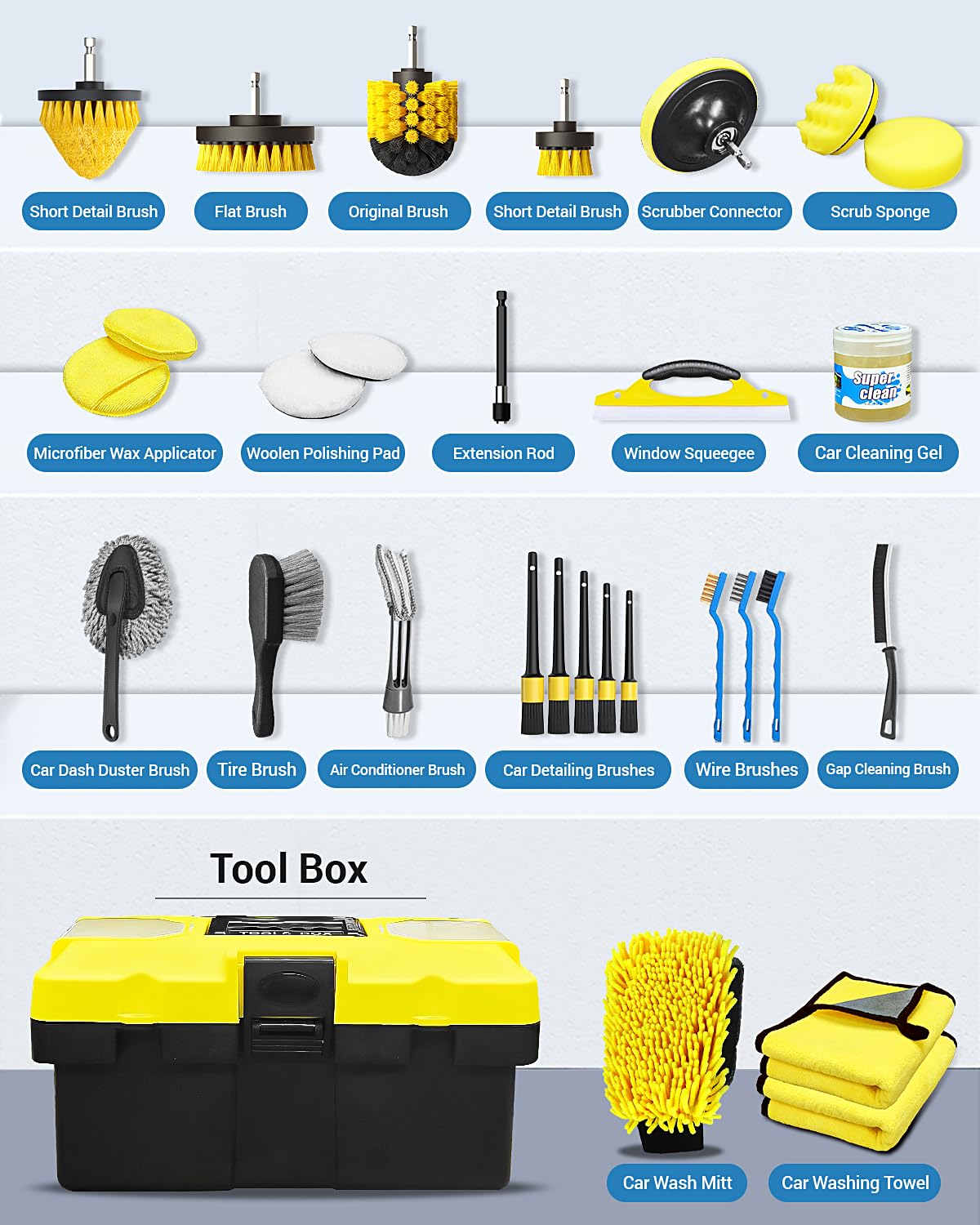 AUTOWN 30PCS Car Detailing Kits, Detailing Brush Set with Drill Brush Attachments and Portable Tool Box, Car Cleaning Kits for Interior, Exterior, Wheels, Windows