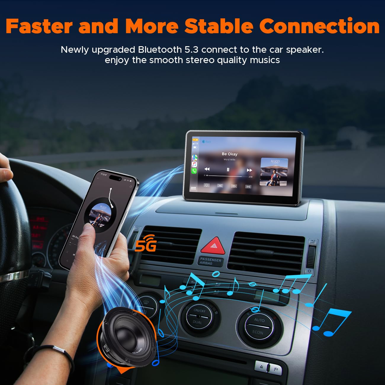 HOTPEAK 7-inch Portable Carplay Screen for Car Compatable with Apple CarPlay and Android Auto,Wireless Car Play Unit with GPS Navigation,Bluetooth,Mirror Link,Touch Screen for All Vehicles