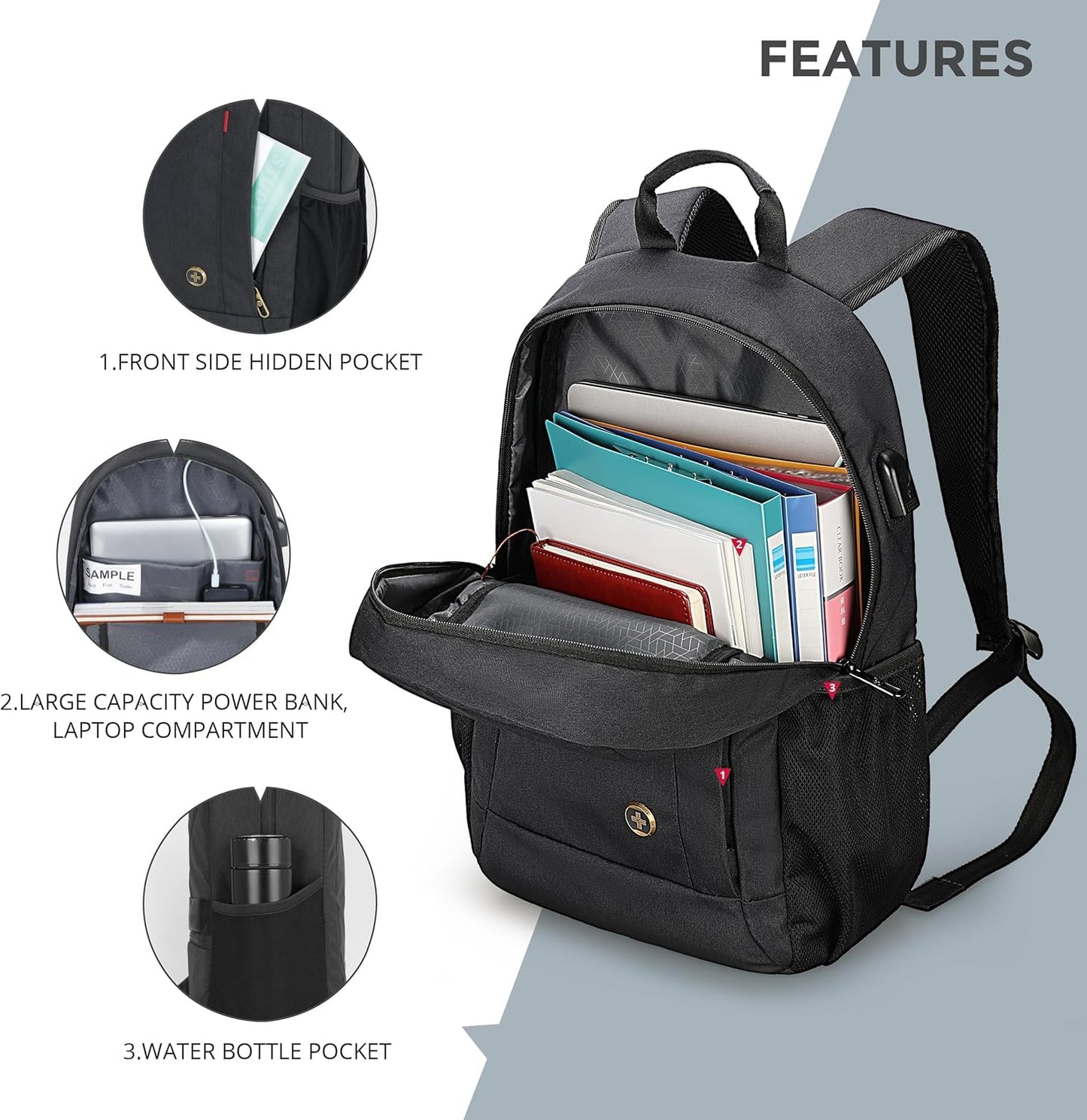Swissdigital Design Travel Laptop Backpack, Business Anti Theft Slim Sturdy Laptops Backpack with USB Charging Port, College Tech Backpacks SD1634