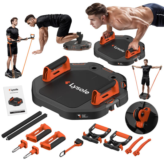 Push Up Board,Workout Equipment,Ab Roller Board with 4 Wheels,Push up Handles for Floor,Home Gym System with Resistance Bands&Pilates Bar,Exercise Fitness Equipment for Full Body