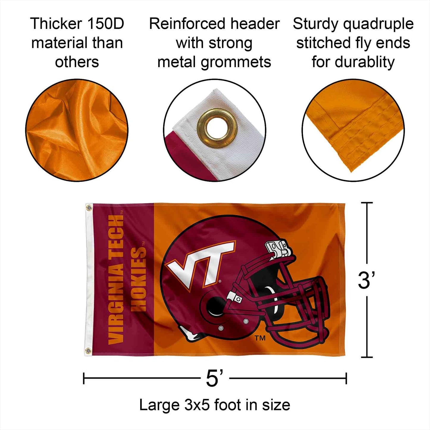 VA Tech Hokies Large Football Helmet 3x5 College Flag
