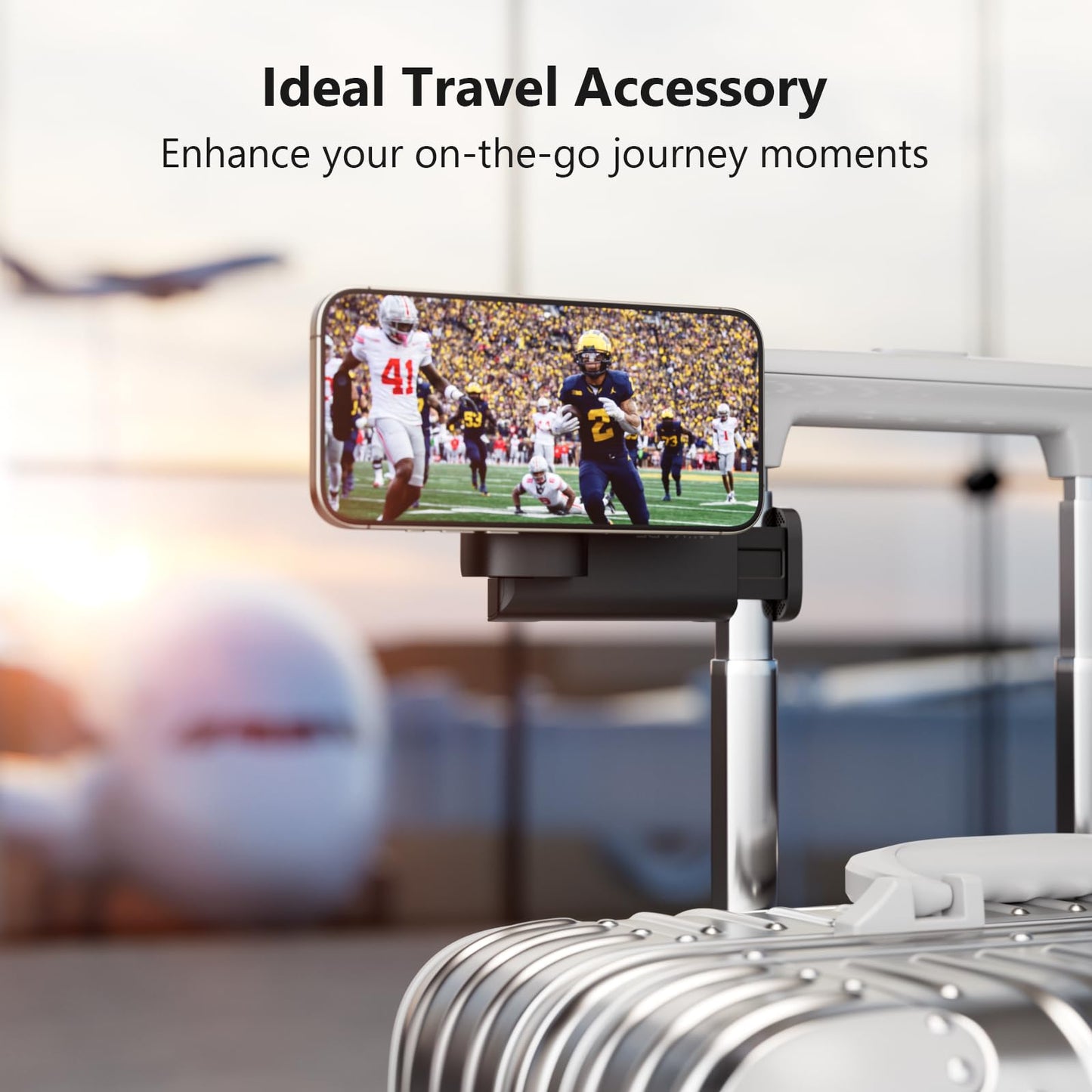 MiiKARE Airplane Travel Essentials Phone Holder for Magsafe, Universal Handsfree Phone Mount for Flying with 360 Degree Rotation, Travel Must Haves Phone Stand for Desk, Tray Table, Black