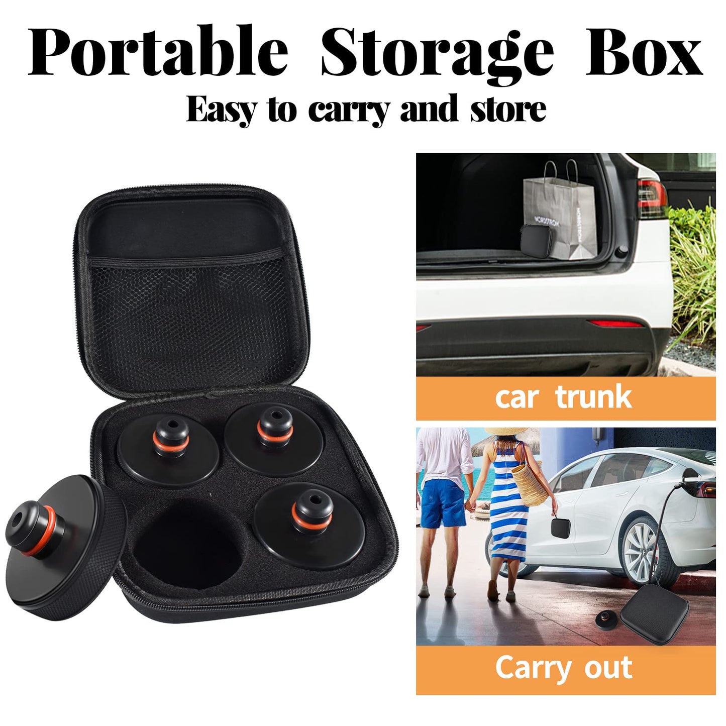 Chirano Lifting Jack Pad for Tesla Model 3/S/X/Y, 4 Pucks with Storage Case, Accessories for Tesla Vehicles 2013 to 2025, NOT Compatible with 2025 New Model Y with 4680 Battery (Texas Built)