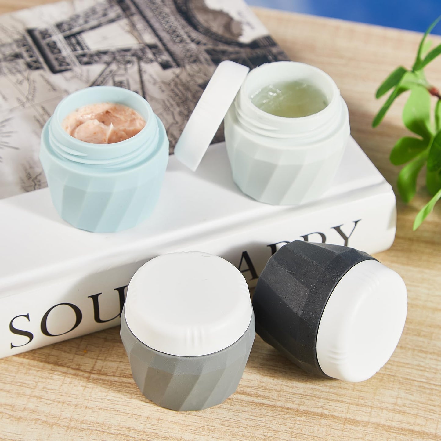 Silevoler Travel Containers for Toiletries, Premium Silicone Cosmetic Cream Jars, 1oz TSA Approved Leak-Proof Refillable Travel Size Toiletries with Clear Bag for Cosmetic Face Body Cream(Gray)