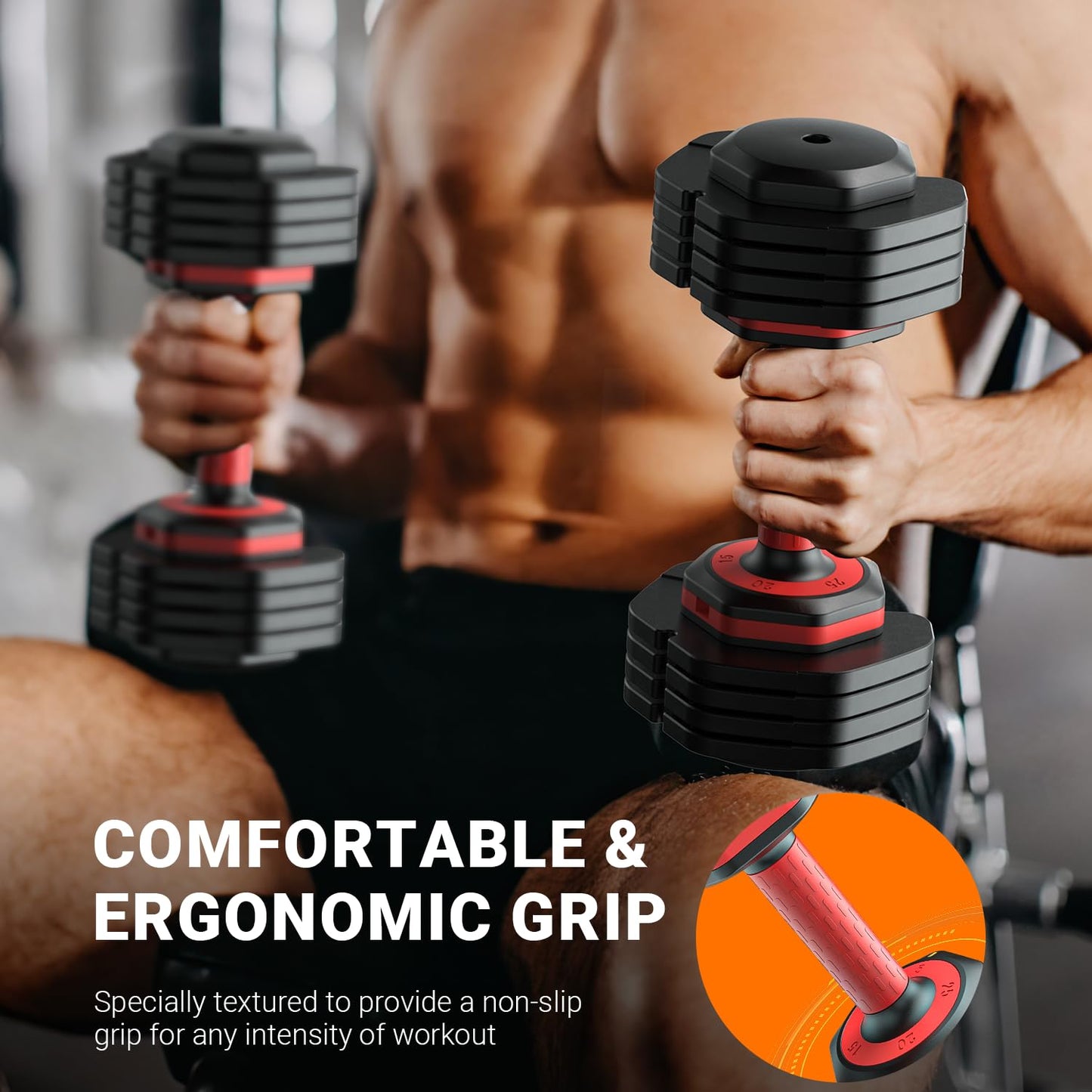 Rendpas Adjustable Dumbbells Set of 2, Select Weight Dumbbell Set, 5 in 1 Free Dumbbell Set with Anti-Slip Texture Handle, Weight Set For Home Gym Suit both Men and Women (25lb 2pcs)