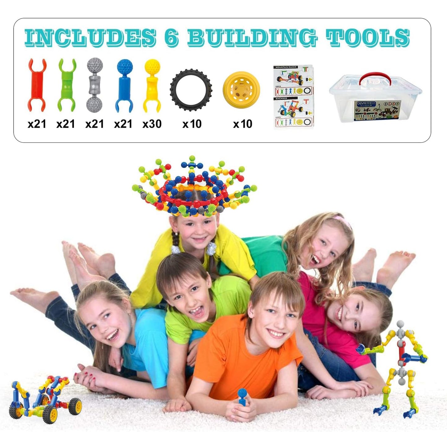 Huaker Stem Building Toys for 3 4 5 6 7 8 Year Old Boys Girls Kids,125 Pieces Building Blocks Educational Learning Toys with Large Storage Box,Ideal Christmas Birthday Gifts
