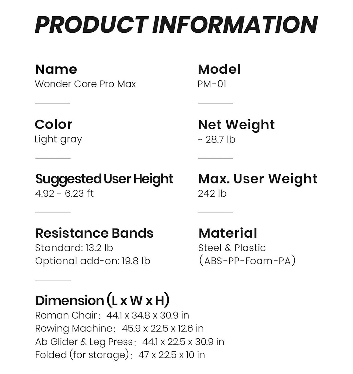 WONDER CORE Pro Max, Ab Machine for Stomach Workout, Ab Workout Equipment for Home Gym, Ab Trainer, 4-in-1 Exercise Equipment: Rowing Machine, Leg Press Machine, Ab Glider Machine, Roman Chair