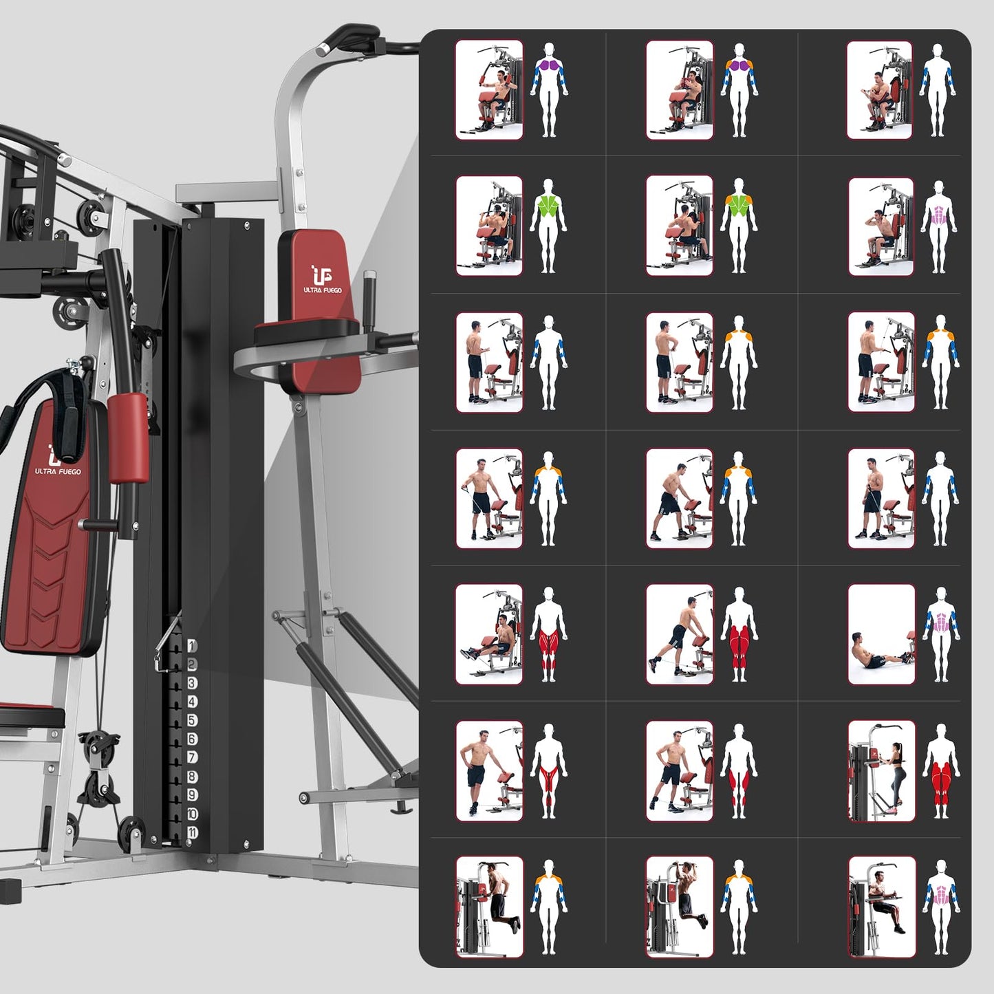 ULTRA FUEGO Multifunctional Home Gym Equipment Workout Station with Pulley System, Arm, and Leg Developer for Full Body Training