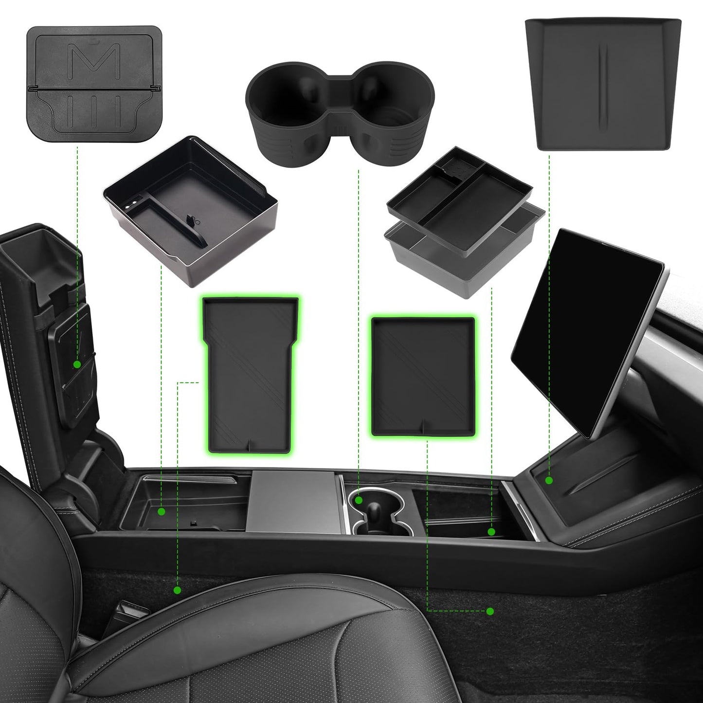 7PCS Center Console Organizer Tray for 2024 2025 Tesla Model 3 Accessories, Armrest Hidden Storage Box Cup Holder Charger Pad for Tesla Model 3 Highland