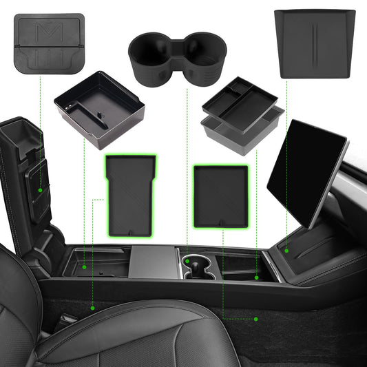 7PCS Center Console Organizer Tray for 2024 2025 Tesla Model 3 Accessories, Armrest Hidden Storage Box Cup Holder Charger Pad for Tesla Model 3 Highland