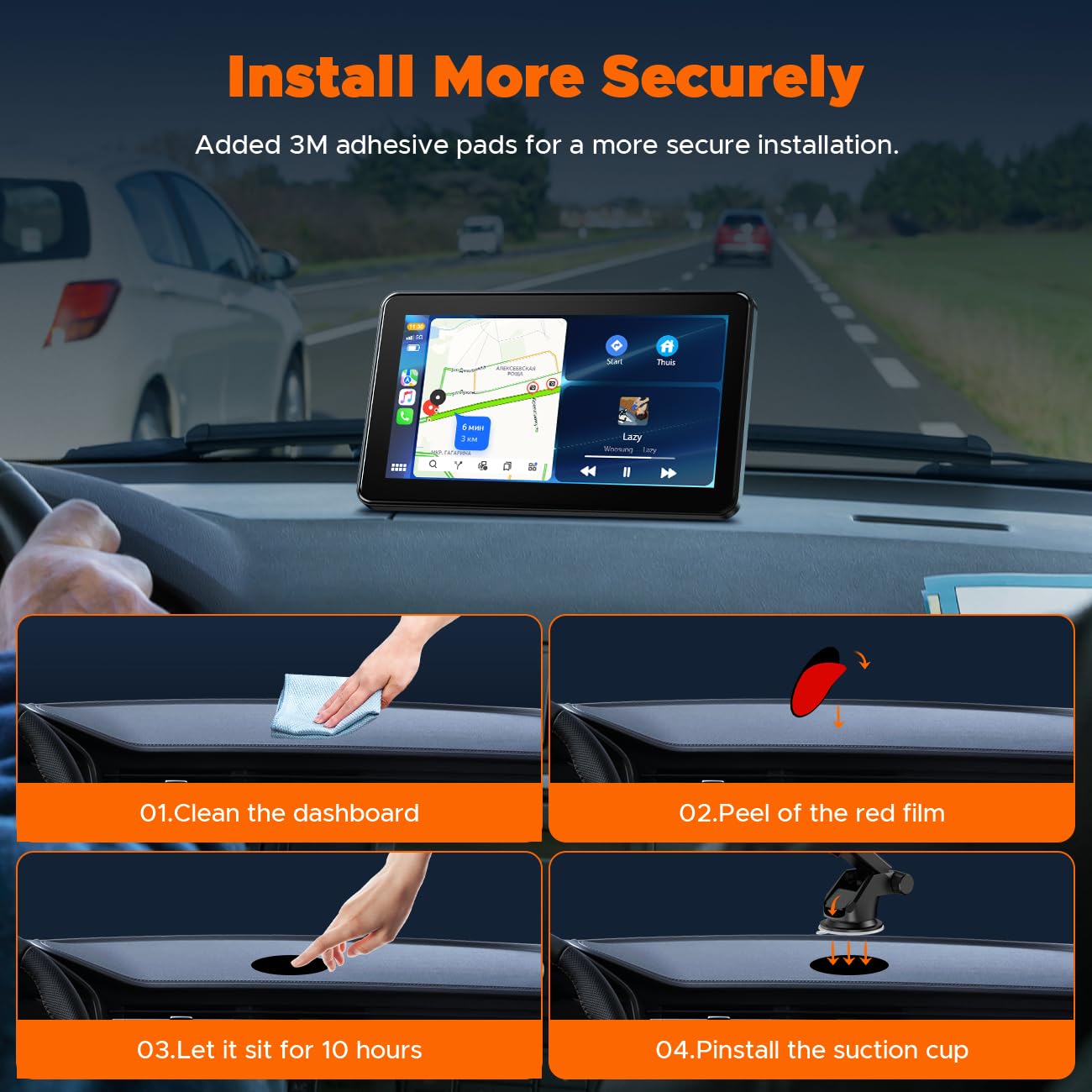 HOTPEAK 7-inch Portable Carplay Screen for Car Compatable with Apple CarPlay and Android Auto,Wireless Car Play Unit with GPS Navigation,Bluetooth,Mirror Link,Touch Screen for All Vehicles