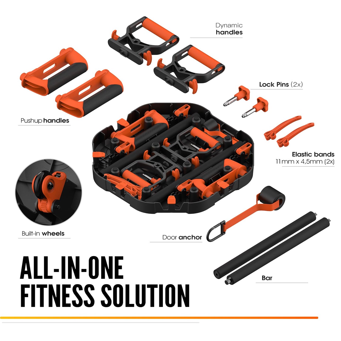 Push Up Board,Workout Equipment,Ab Roller Board with 4 Wheels,Push up Handles for Floor,Home Gym System with Resistance Bands&Pilates Bar,Exercise Fitness Equipment for Full Body