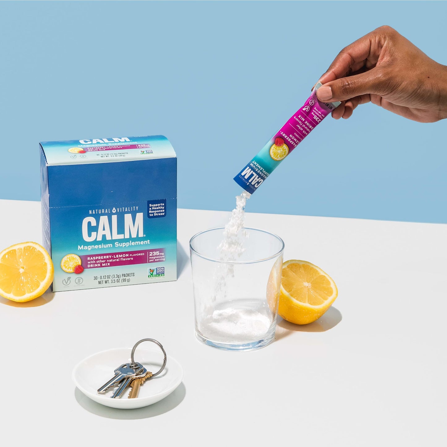Natural Vitality Calm, Magnesium Citrate Supplement, Anti-Stress Drink Mix Powder - Gluten Free, Vegan, & Non-GMO, Raspberry Lemon, 0.12 oz, 30 Packets