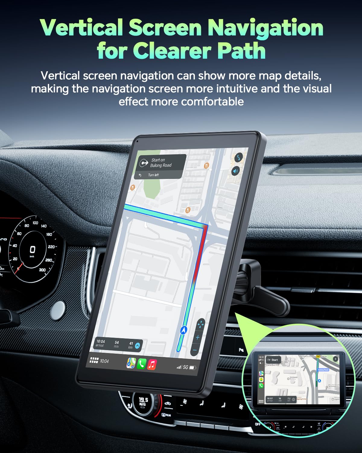LAMTTO Wireless Apple Carplay Screen for Car Android Auto Magnetic Holder, OTA, Portrait & Landscape Screen, GPS Navigation, Portable Car Audio Receivers Mirror Link, Bluetooth, Voice Control