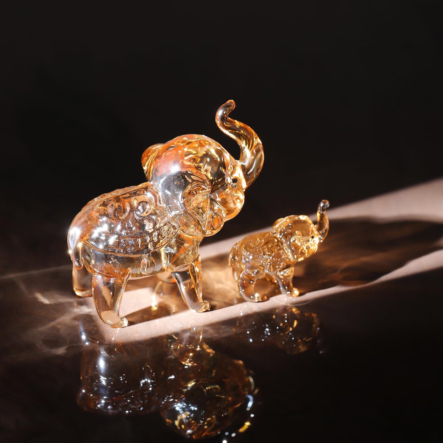 Ornalrist Crystal Elephant Gifts for Women - Handmade Gold Mother & Baby Elephant Glass Animal Collectible Figurines Birthday Gifts for Mom Wife Home Decor