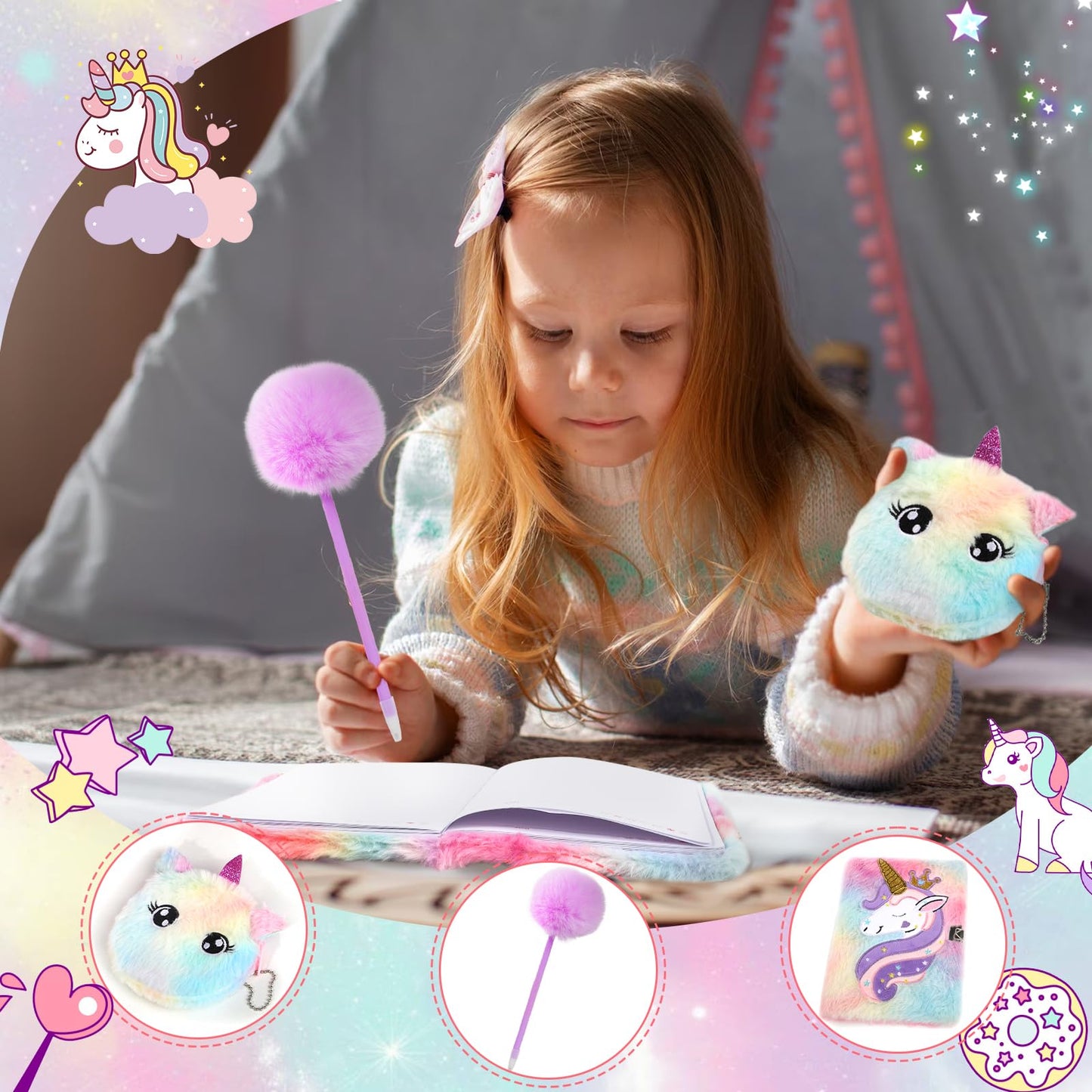 Birthday Gifts for Girls,6 Year Old Girl Birthday Gift Ideas,Kids Gifts with 12 OZ Wine Tumbler,Diary,Headband,Eye Mask,Christmas Gifts for Little Girls