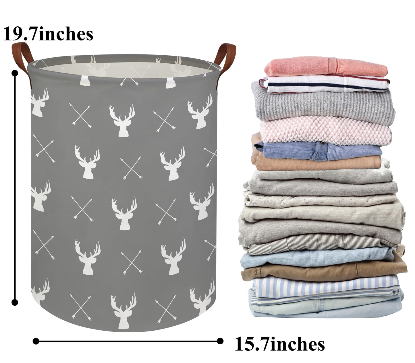 HIYAGON Large Storage Baskets,Waterproof Laundry Baskets,Collapsible Canvas Basket for Storage Bin for Kids Room,Toy Organizer,Home Decor,Baby Hamper(Grey deer)