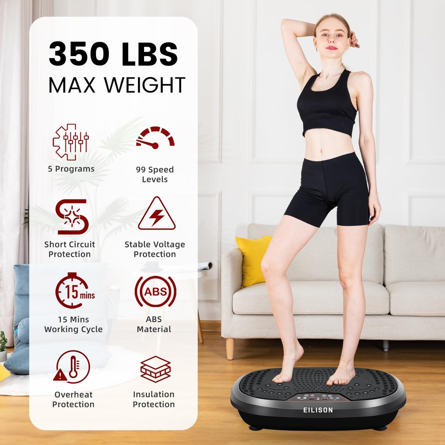 EILISON FitMax 3D XL Vibration Plate Exercise Machine - Whole Body Workout Vibration Platform w/Loop Bands - Lymphatic Drainage Machine for Weight Loss, Shaping, Wellness, Recovery