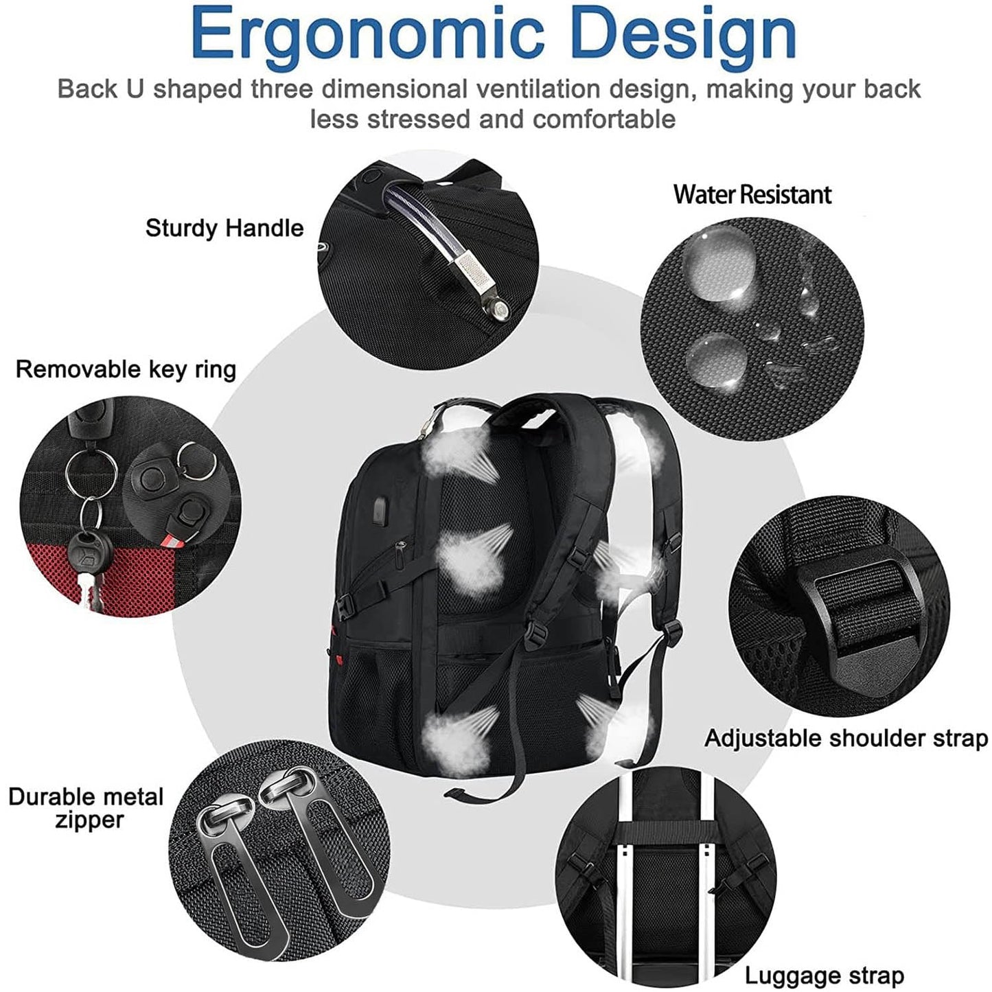 Z-MGKISS Extra Large Travel Backpack, 52L TSA Backpack 17.3 Inch, Anti-Theft 17 Inch Big Business Laptop Backpack for Men & Women, Water Resistant College Rucksack Bag with USB Port, Black