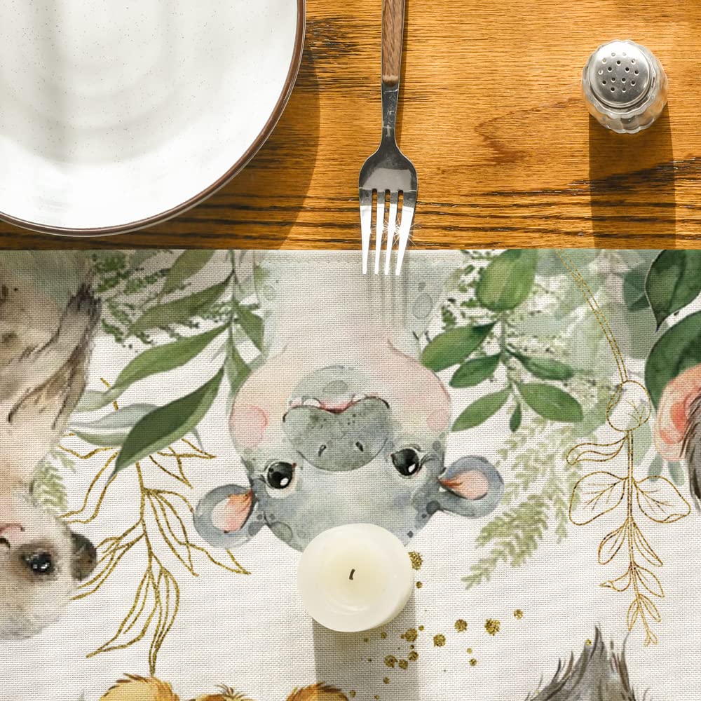 Artoid Mode Animals Elephant Giraffe Baby Shower Table Runner, Seasonal Spring Summer Kitchen Dining Table for Home Party Decor 13x60 Inch