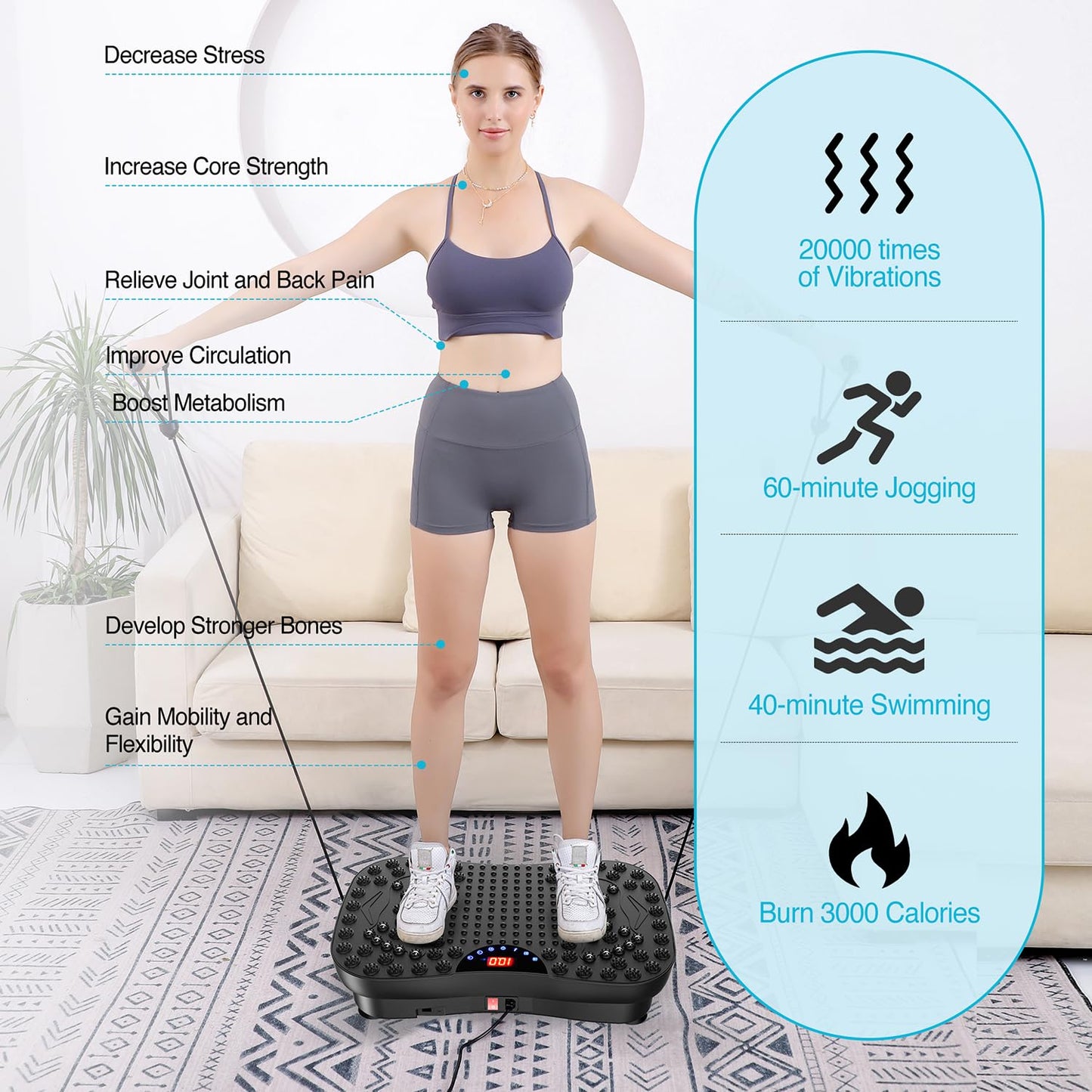 AXV Vibration Plate Fitness Platform Exercise Machine Vibrating Lymphatic Drainage Shaking Workout Full Body Shaker Vibrate Stand Shake Board Sport Gym Pad for Weight Loss Fat Burner for Women Men