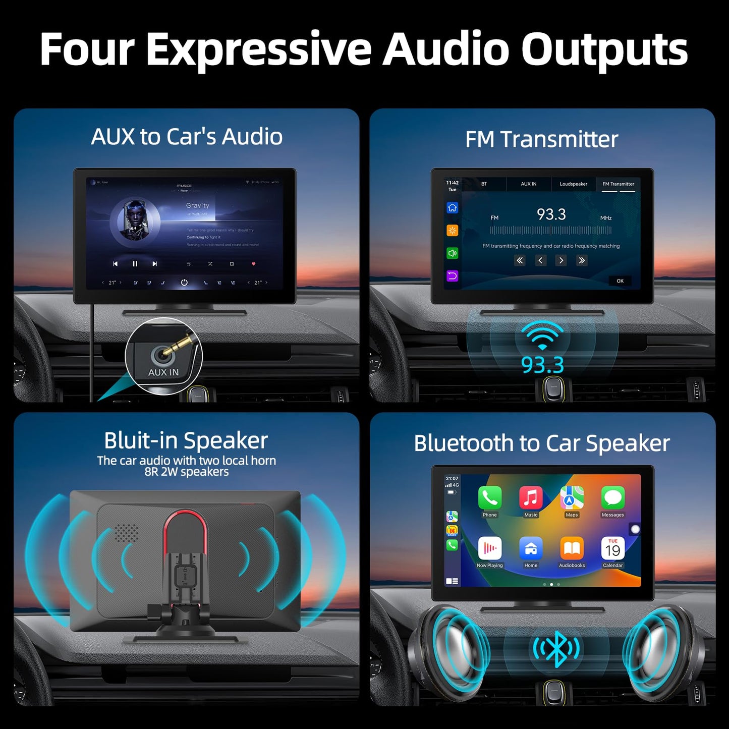 Portable Apple Carplay Screen for Car, 7" HD Car Stereo Touch Screen with Android Auto& Carplay, Rear Camera, Voice Control, Mirror Link, Bluetooth, Navigation, AUX - Fits All Vehicles