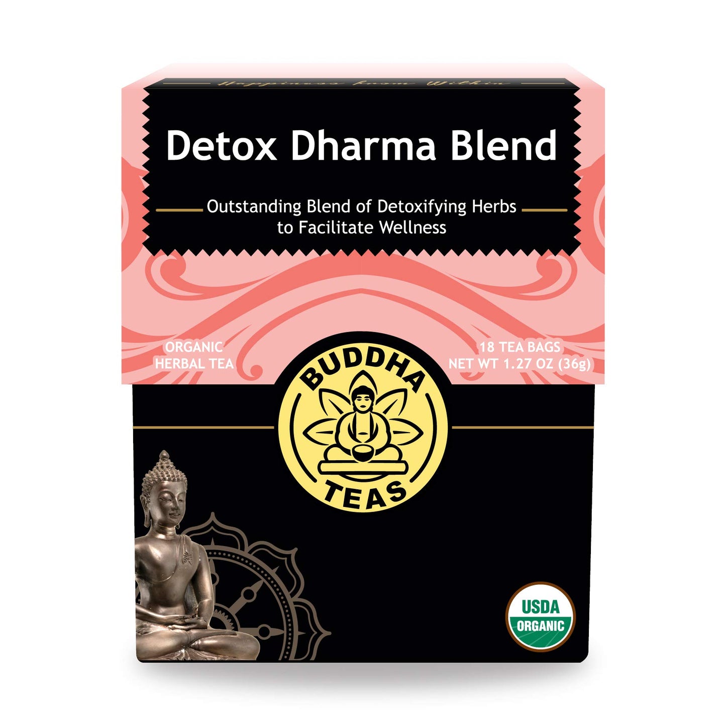 Buddha Teas Organic Detox Dharma Blend - OU Kosher, USDA Organic, CCOF Organic, 18 Bleach-Free Tea Bags