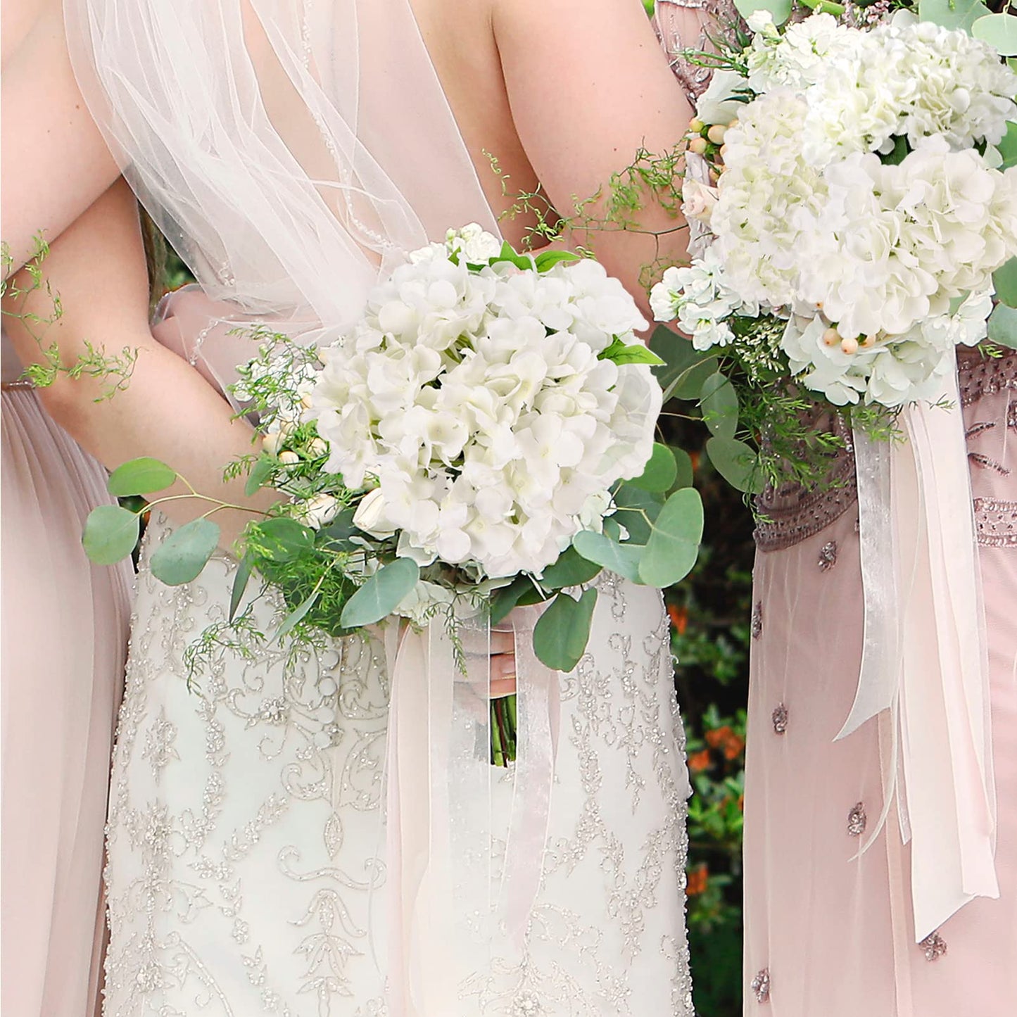 Auihiay 46 PCS Hydrangea Artificial Flowers Silk Hydrangea Heads with Stems, Ivory Artificial Hydrangea Flowers for DIY Wedding Centerpiece, Garden, Home, Party, Baby Shower Decor